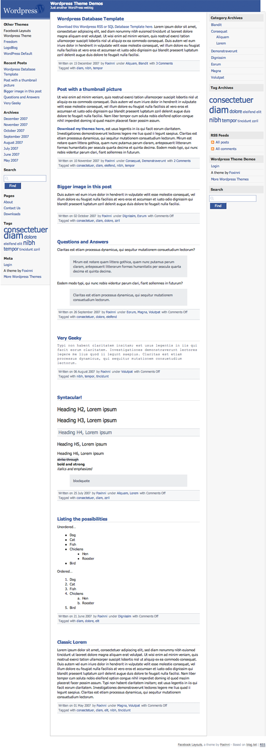 Facebook Layouts WordPress Theme