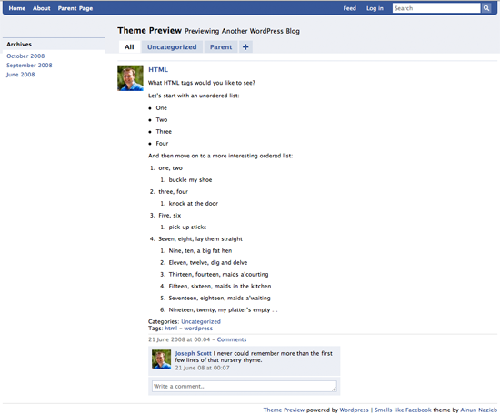 Smells Like Facebook WordPress Theme