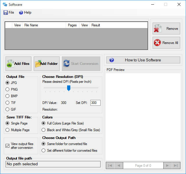 GUI of the Software